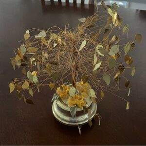 Vintage MCM Copper Wire Gold Leaves Dream Wish Tree Music Box